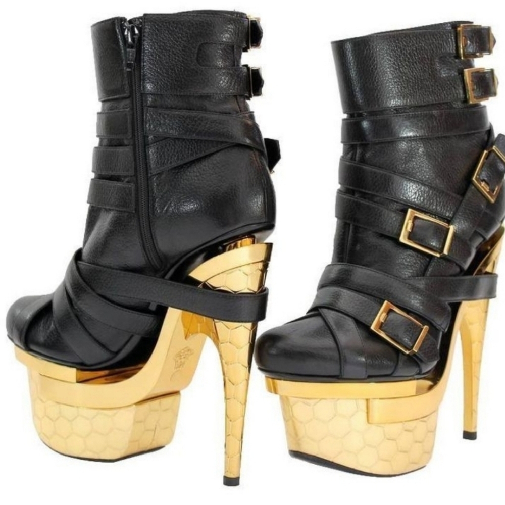 Versace Lamb Leather Boots Black Gold